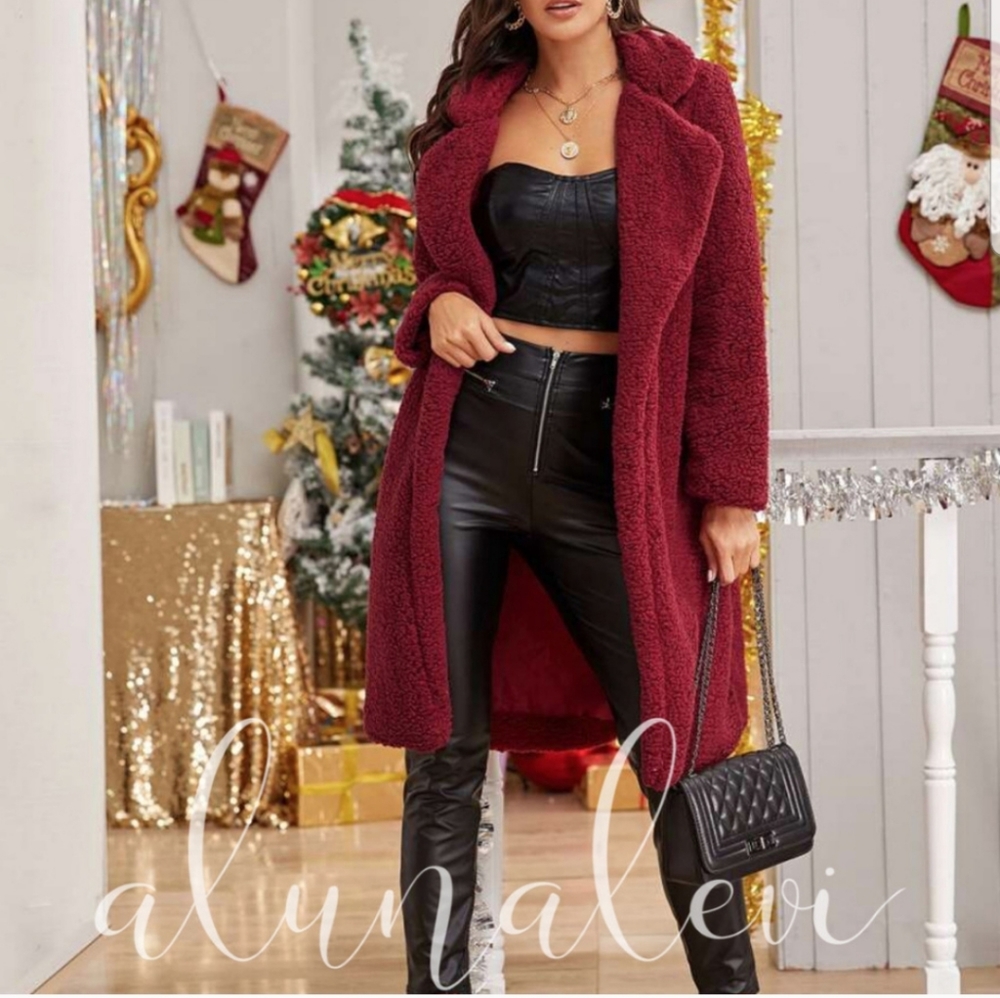 Red Maroon teddy Sherpa Jacket